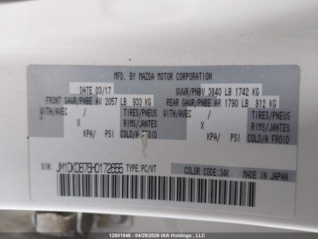 Продажа на аукционе авто 2017 Mazda Cx-3 Gx, vin: JM1DKDB76H0172655, номер лота: 12601846