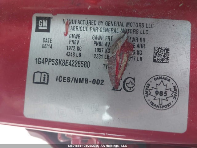 2014 Buick Verano მანქანა იყიდება აუქციონზე, vin: 1G4PP5SK8E4226580, აუქციონის ნომერი: 12601854