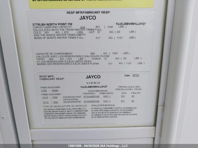 1UJCJ0BV0N1LL0127 Jayco North Point