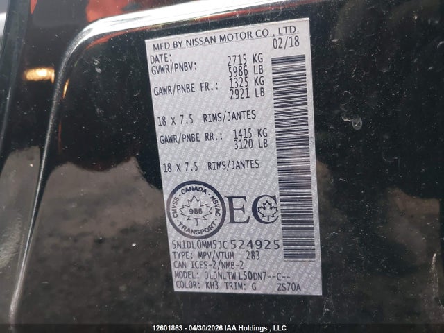 5N1DL0MM5JC524925 Infiniti QX60