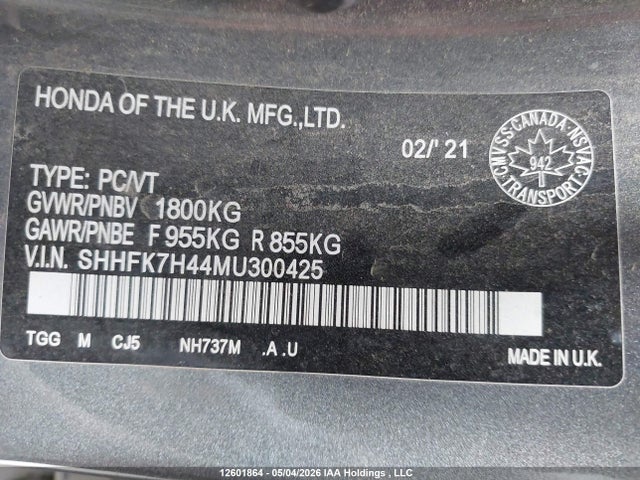 Aukcja sprzedaży 2021 Honda Civic, vin: SHHFK7H44MU300425, numer aukcji: 12601864