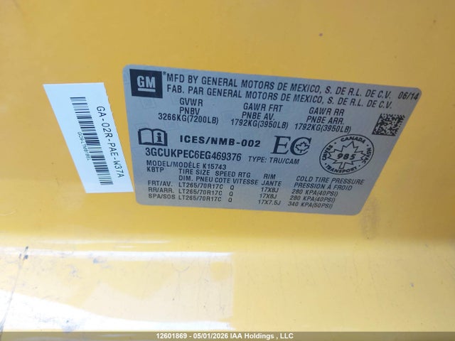 Aukcja sprzedaży 2014 Chevrolet Silverado K1500, vin: 3GCUKPEC6EG469376, numer aukcji: 12601869