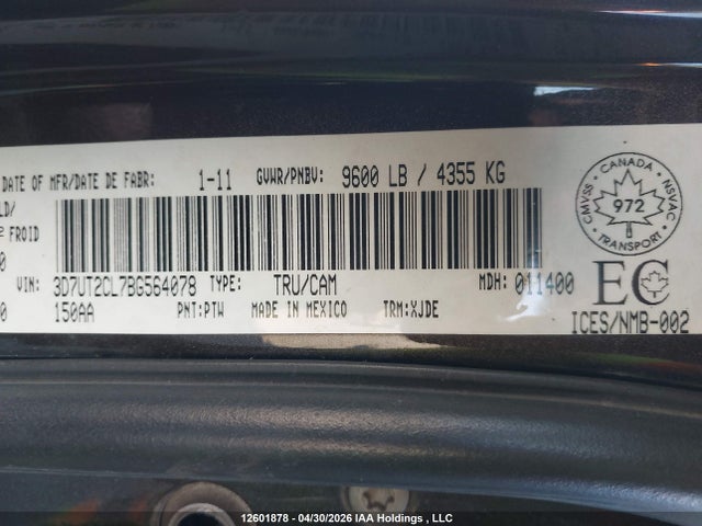 Продаж на аукціоні авто 2011 Dodge Ram 2500, vin: 3D7UT2CL7BG564078, номер лоту: 12601878