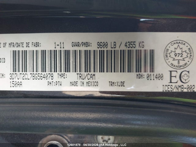 Продаж на аукціоні авто 2011 Dodge Ram 2500, vin: 3D7UT2CL7BG564078, номер лоту: 12601878