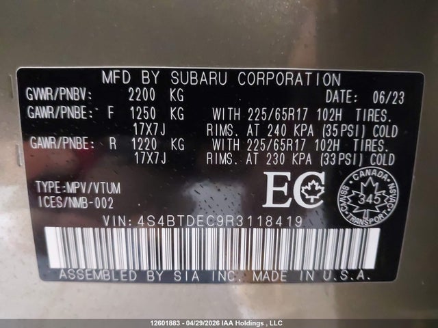 Продаж на аукціоні авто 2024 Subaru Outback Touring, vin: 4S4BTDEC9R3118419, номер лоту: 12601883