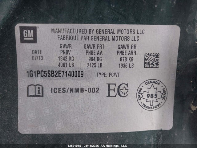 Aukcja sprzedaży 2014 Chevrolet Cruze 1lt, vin: 1G1PC5SB2E7140009, numer aukcji: 12591015