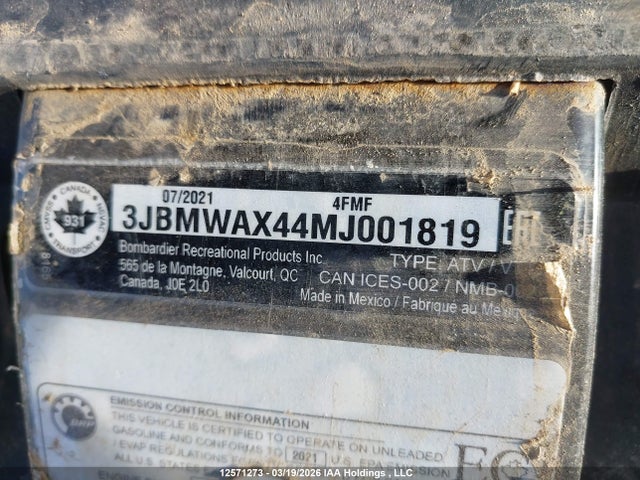 3JBMWAX44MJ001819 Can-Am Renegade X Mr 1000r