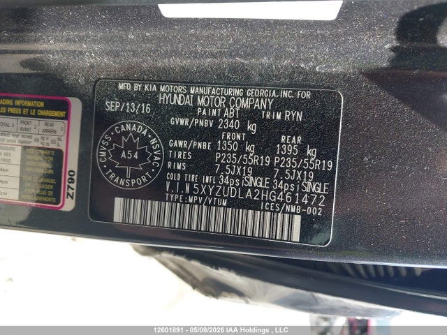 5XYZUDLA2HG461472 Hyundai SANTA FE SPORT