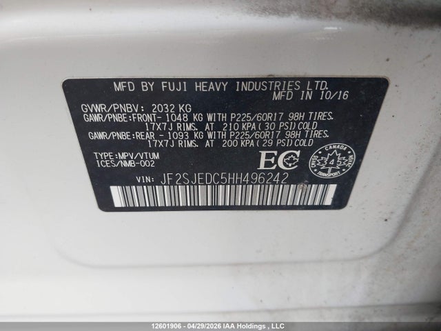 Aukcja sprzedaży 2017 Subaru Forester 2.5i Premium, vin: JF2SJEDC5HH496242, numer aukcji: 12601906