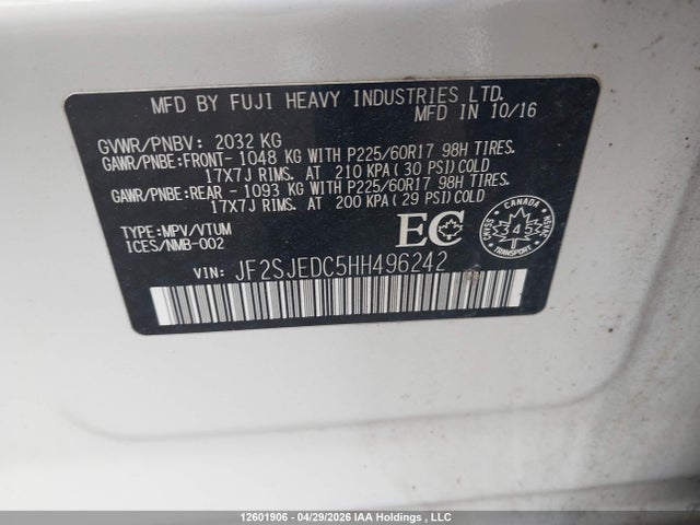 Aukcja sprzedaży 2017 Subaru Forester 2.5i Premium, vin: JF2SJEDC5HH496242, numer aukcji: 12601906