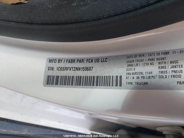 2022 Ram 1500 Sport მანქანა იყიდება აუქციონზე, vin: 1C6SRFVT2NN159687, აუქციონის ნომერი: 12601910