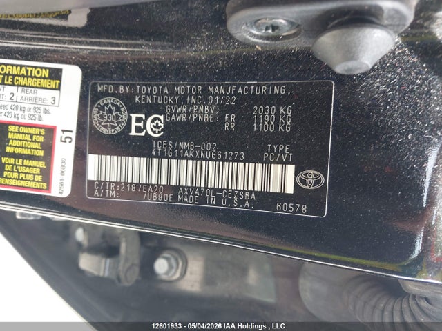4T1G11AKXNU661273 Toyota Camry
