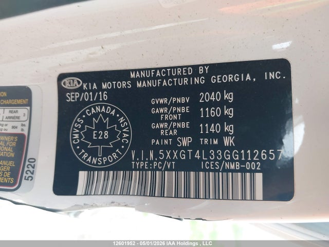 5XXGT4L33GG112657 KIA Optima Lx