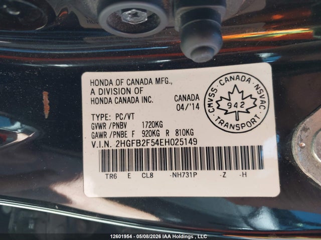 Aukcja sprzedaży 2014 Honda Civic, vin: 2HGFB2F54EH025149, numer aukcji: 12601954