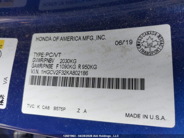 1HGCV2F32KA802186 Honda Accord Sport 2.0t