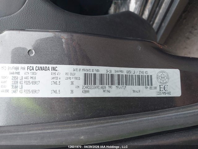 Aukcja sprzedaży 2019 Dodge Grand Caravan Gt, vin: 2C4RDGEG5KR514820, numer aukcji: 12601970