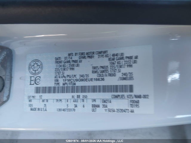 2014 Ford Escape Se მანქანა იყიდება აუქციონზე, vin: 1FMCU9G90EUE16636, აუქციონის ნომერი: 12601974