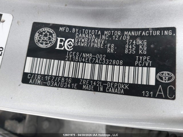 2010 Toyota Corolla Ce მანქანა იყიდება აუქციონზე, vin: 2T1BU4EE7AC332808, აუქციონის ნომერი: 12601975