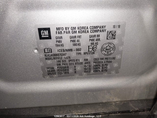2019 Buick Encore Preferred მანქანა იყიდება აუქციონზე, vin: KL4CJASB8KB763447, აუქციონის ნომერი: 12563817