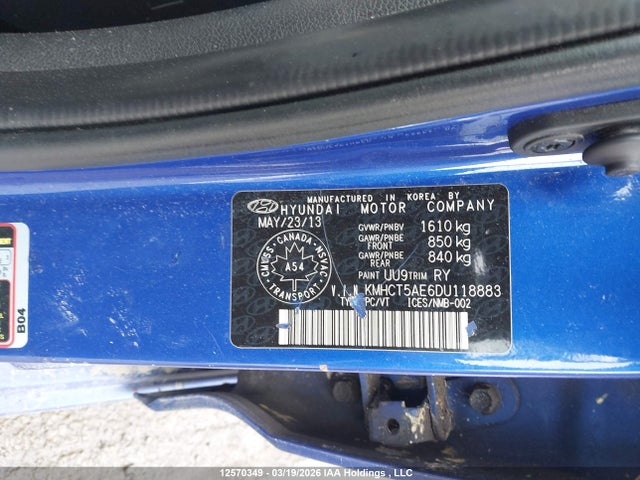 Продаж на аукціоні авто 2013 Hyundai Accent Gl, vin: KMHCT5AE6DU118883, номер лоту: 12570349