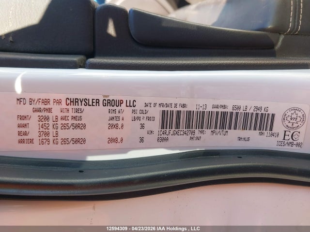 Продаж на аукціоні авто 2014 Jeep Grand Cherokee Summit, vin: 1C4RJFJGXEC342709, номер лоту: 12594309