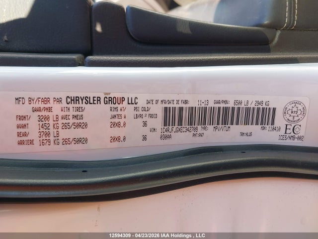 Продаж на аукціоні авто 2014 Jeep Grand Cherokee Summit, vin: 1C4RJFJGXEC342709, номер лоту: 12594309