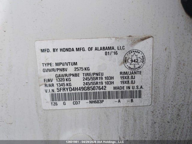 Продажа на аукционе авто 2016 Acura Mdx Technology, vin: 5FRYD4H49GB507642, номер лота: 12601981