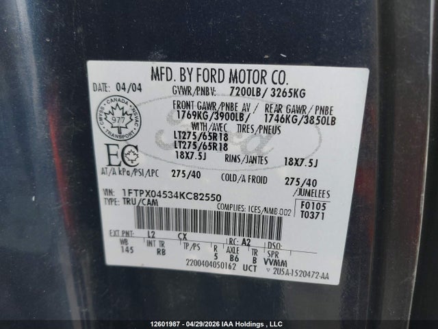 Продажа на аукционе авто 2004 Ford F150, vin: 1FTPX04534KC82550, номер лота: 12601987