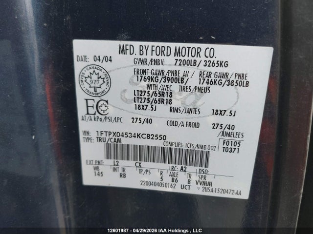 Продажа на аукционе авто 2004 Ford F150, vin: 1FTPX04534KC82550, номер лота: 12601987