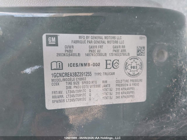 2011 Chevrolet Silverado 1500 Wt მანქანა იყიდება აუქციონზე, vin: 1GCNCREA3BZ291255, აუქციონის ნომერი: 12601989