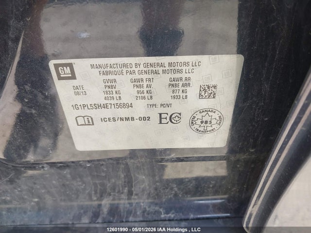 2014 Chevrolet Cruze Ls მანქანა იყიდება აუქციონზე, vin: 1G1PL5SH4E7156894, აუქციონის ნომერი: 12601990