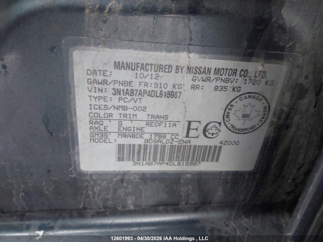 Aukcja sprzedaży 2013 Nissan Sentra S/sv/sr/sl, vin: 3N1AB7AP4DL615987, numer aukcji: 12601993