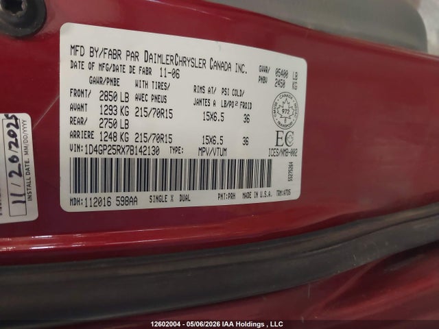 12602004 :رقم المزاد ، 1D4GP25RX7B142130 vin ، 2007 Dodge Caravan مزاد بيع