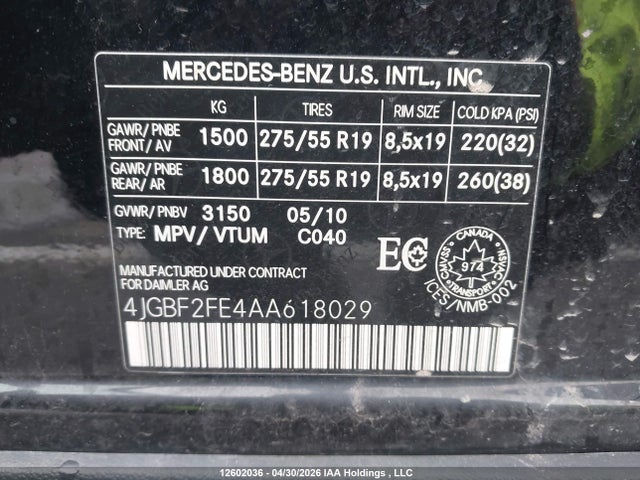 Aukcja sprzedaży 2010 Mercedes-benz Gl 350 Bluetec, vin: 4JGBF2FE4AA618029, numer aukcji: 12602036