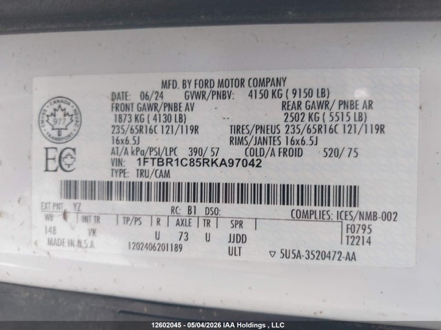 Продажа на аукционе авто 2024 Ford Transit T-250, vin: 1FTBR1C85RKA97042, номер лота: 12602045
