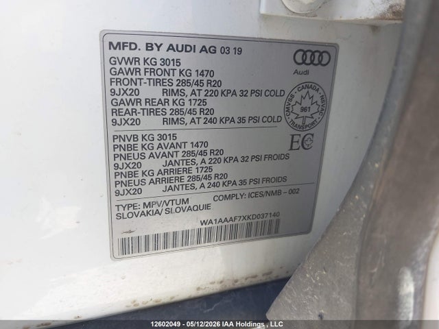 WA1AAAF7XKD037140 Audi Q7 Premium/se Premium