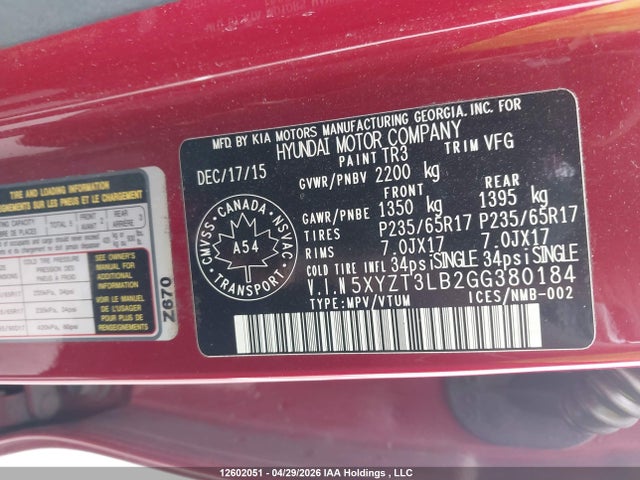 5XYZT3LB2GG380184 Hyundai SANTA FE SPORT