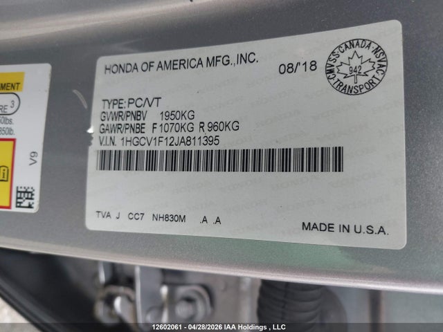 1HGCV1F12JA811395 Honda ACCORD LX