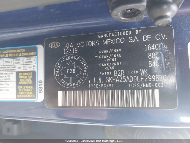 Продажа на аукционе авто 2020 Kia Rio Lx/s, vin: 3KPA25AD9LE299870, номер лота: 12602062