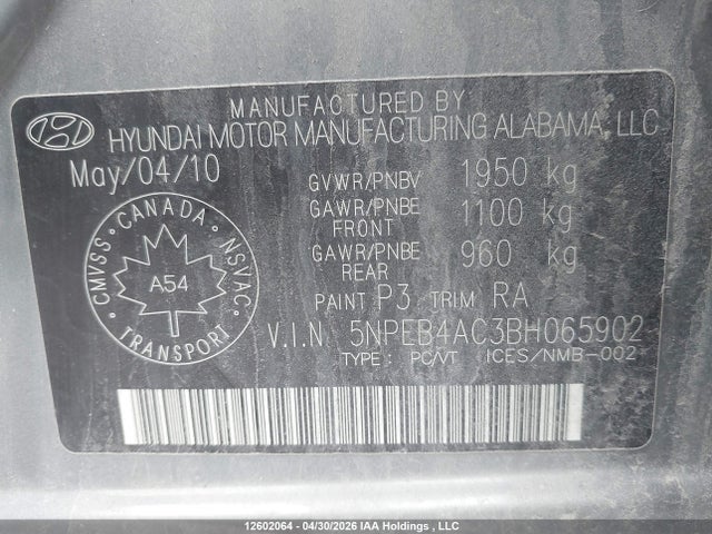Продаж на аукціоні авто 2011 Hyundai Sonata Gls, vin: 5NPEB4AC3BH065902, номер лоту: 12602064