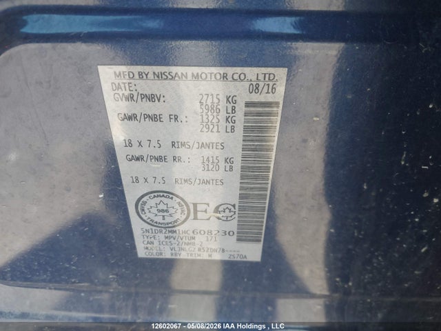 5N1DR2MM1HC608230 Nissan Pathfinder Platinum/s/sl/sv