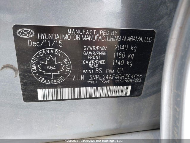 5NPE24AF4GH364655 Hyundai SONATA GL