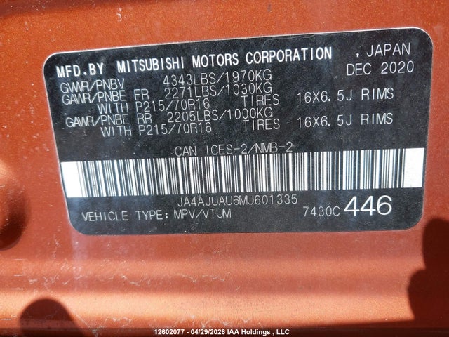 Продажа на аукционе авто 2021 Mitsubishi Rvr Es, vin: JA4AJUAU6MU601335, номер лота: 12602077