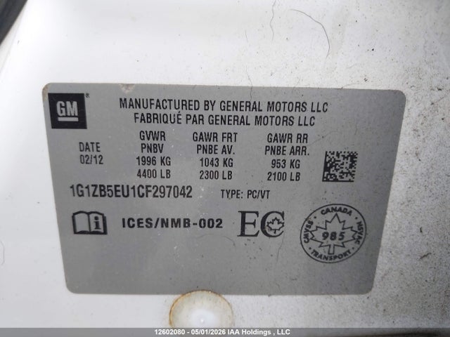 Aukcja sprzedaży 2012 Chevrolet Malibu Ls, vin: 1G1ZB5EU1CF297042, numer aukcji: 12602080
