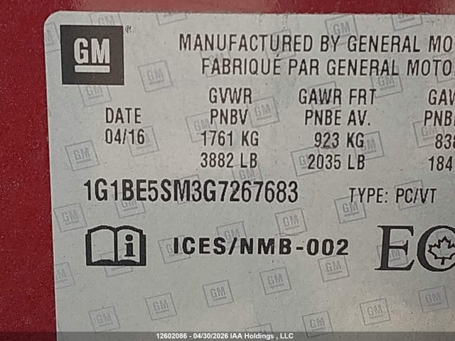 1G1BE5SM3G7267683 Chevrolet CRUZE LT