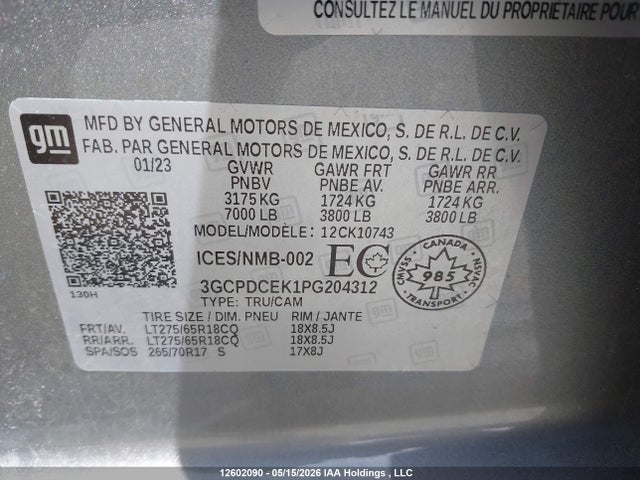 Продажа на аукционе авто 2023 Chevrolet Silverado 1500, vin: 3GCPDCEK1PG204312, номер лота: 12602090