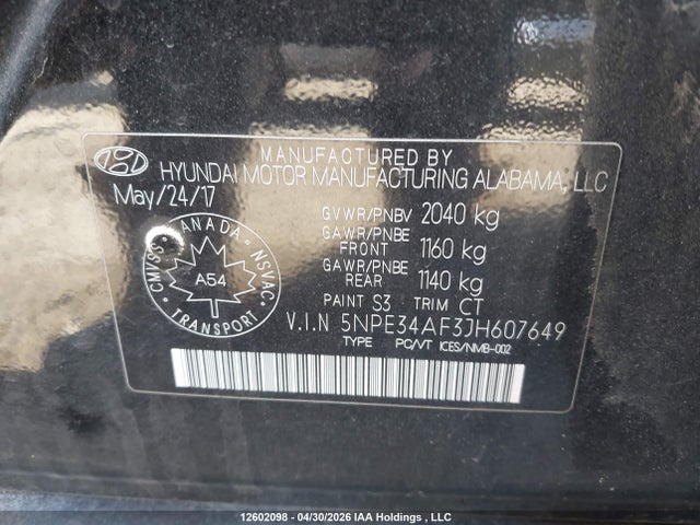 Aukcja sprzedaży 2018 Hyundai Sonata Gls, vin: 5NPE34AF3JH607649, numer aukcji: 12602098