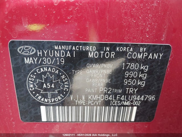 2020 Hyundai Elantra Sel/value/limited მანქანა იყიდება აუქციონზე, vin: KMHD84LF4LU944796, აუქციონის ნომერი: 12602111