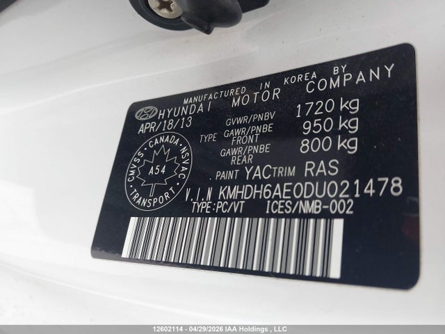 2013 Hyundai Elantra Coupe Gs/se მანქანა იყიდება აუქციონზე, vin: KMHDH6AE0DU021478, აუქციონის ნომერი: 12602114
