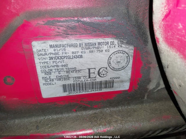 Продаж на аукціоні авто 2016 Nissan Micra, vin: 3N1CK3CP2GL243438, номер лоту: 12602126